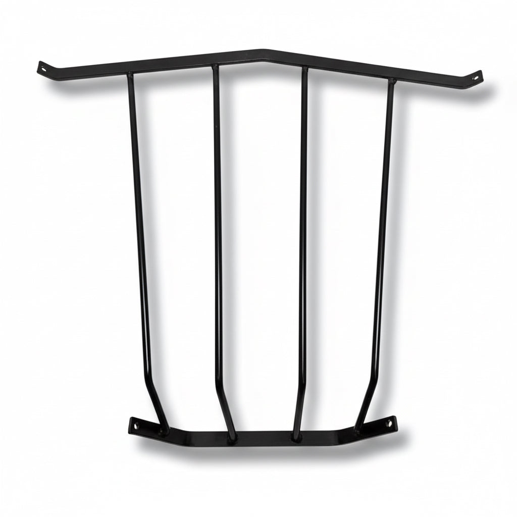 Black metal decorative shelf on a white background