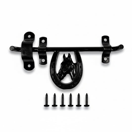 Dutch Ranch Heavy Duty Steel Barn Stall Door Latch, Black, Fits Left or Right Doors, Decorative Horse Stall Hardware, Made in USA