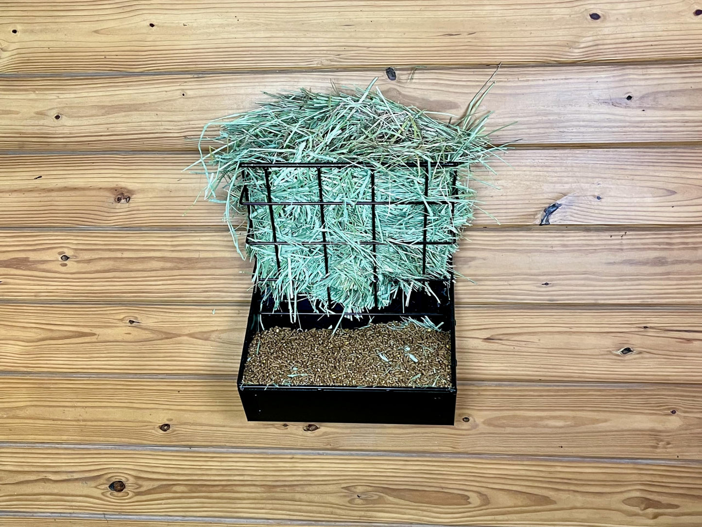 Dutch Ranch Wall Mount Hay and Grain Feeder for Horses, Ponies, Sheep, Goats and Minature Horses, Heavy Duty Steel Construction, Black, Made in USA